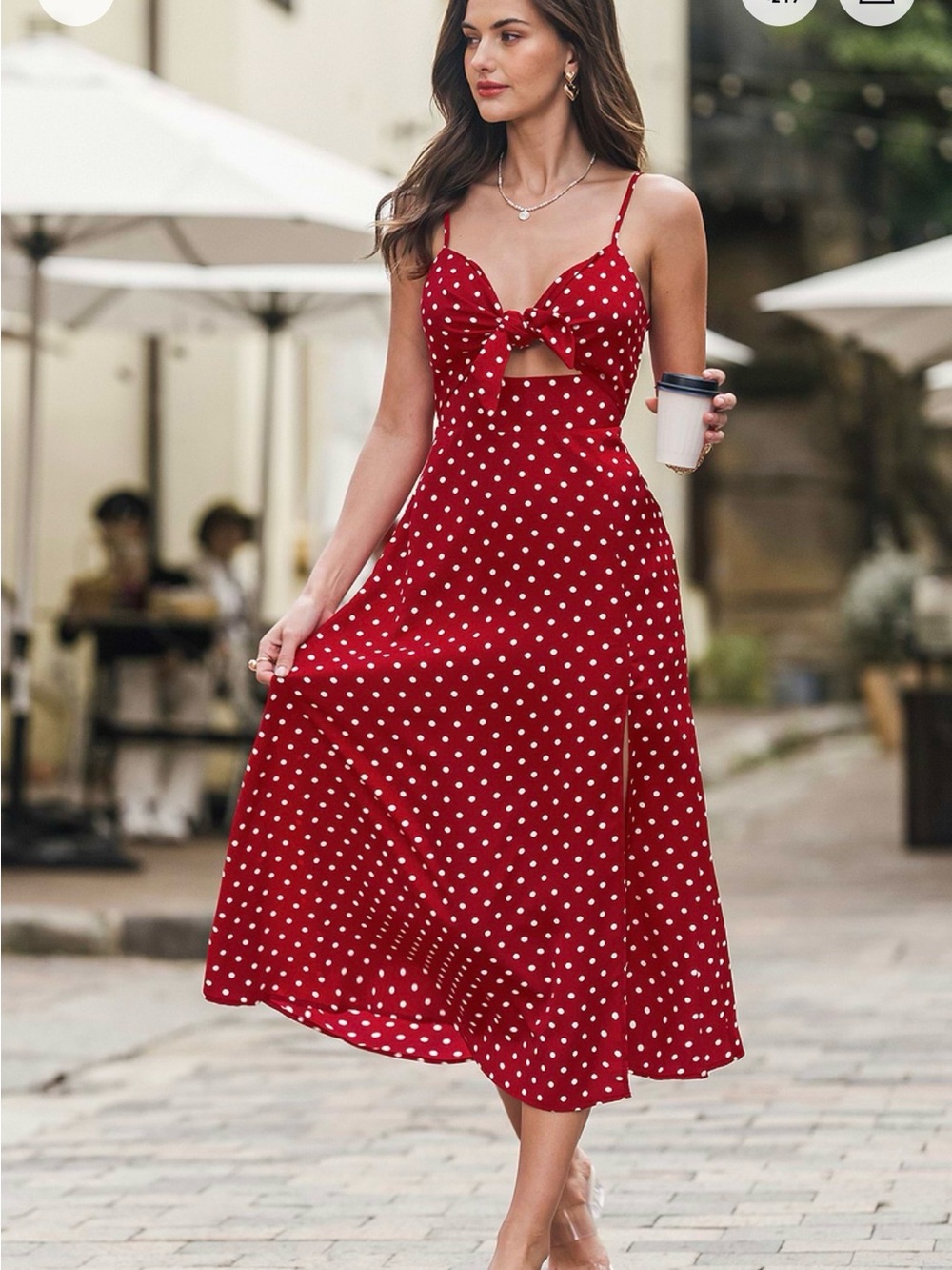 Cupshe Red Polka Dot Tie-Front Midi Dress